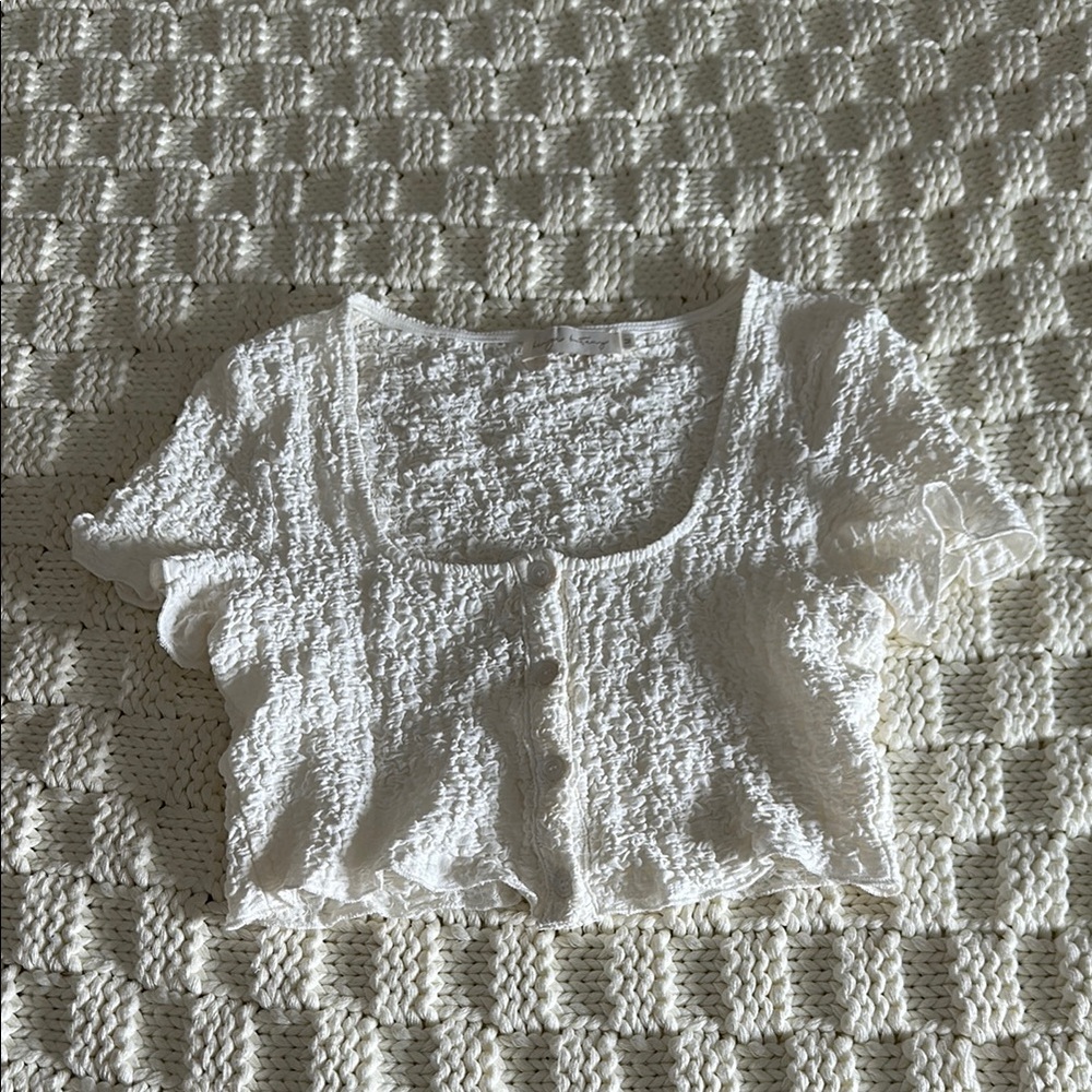 Beige Botany crinkle crop top